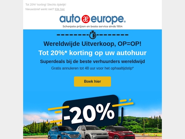 Bespaar tot 20% met onze Wereldwijde Uitverkoop!