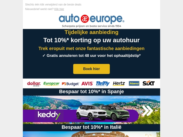Bespaar tot 10% op uw volgende autohuur!