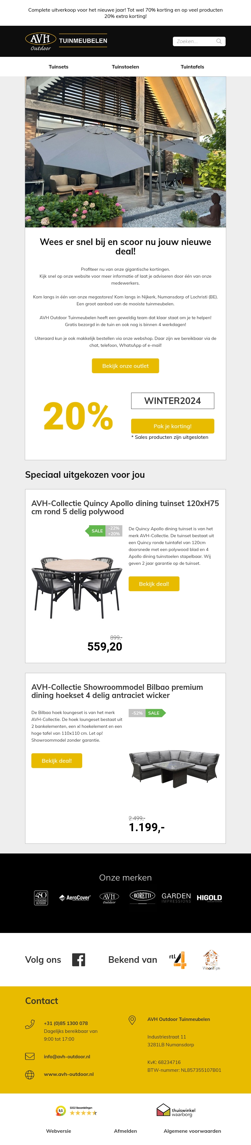 Magazijn opruiming - Alles moet weg! 20% extra korting - Wees er snel bij! Magazijn opruiming - Alles moet weg! 20% extra korting - Wees er snel bij!