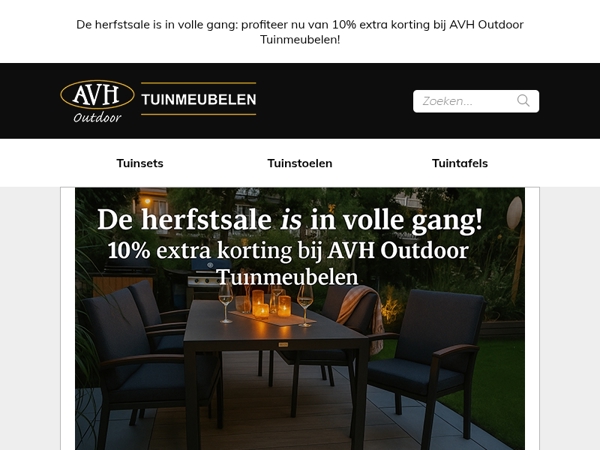 De herfstsale is in volle gang: profiteer nu van 10% extra korting bij AVH Outdoor Tuinmeubelen!