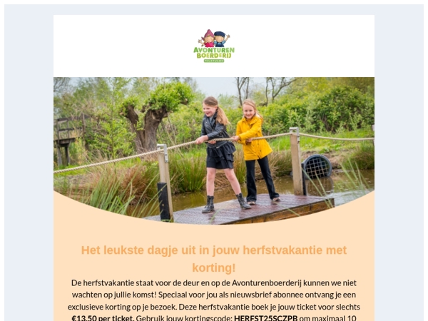 Mail, jouw persoonlijke korting voor de herfstvakantie is binnen! 🎉