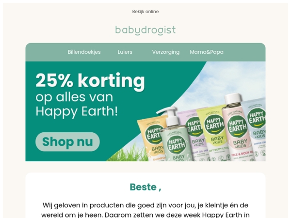 Happy Earth actie! Deze week 25% korting op alles