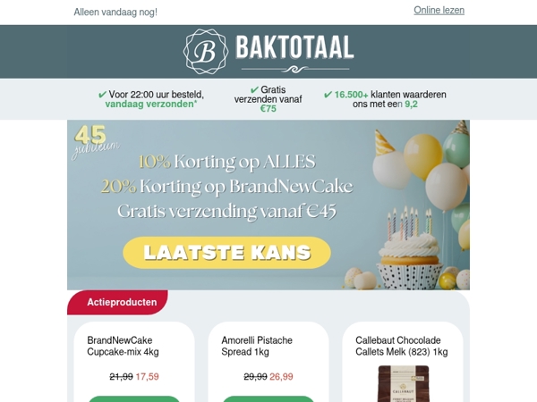 Alleen vandaag nog: 10% korting op ALLES & 20% op BrandNewCake