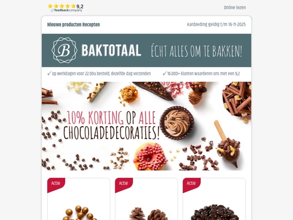 10% korting op alle Chocoladedecoraties!