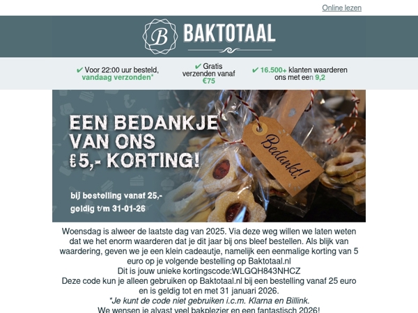 Speciaal voor jou: 5 euro korting op je volgende bestelling!