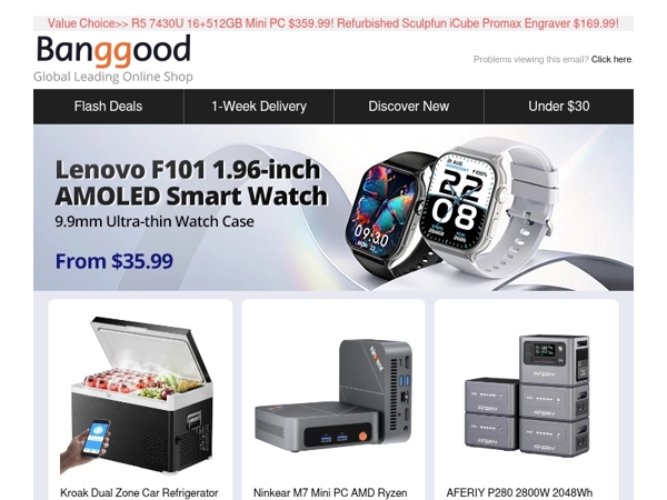 [Brand Deals!]  Lenovo AMOLED Smartwatch Only $35.99! Kroak Dual Zone Car Refrigerator $179.99! Bosch Laser Level $59.99!