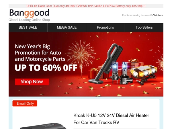 【Outdoor + Auto Parts】Big Sale! KROAK 8KW K-U5 12V 24V Diesel Air Heater Thermostat With dapterOnly $79.99!Shop Now>>