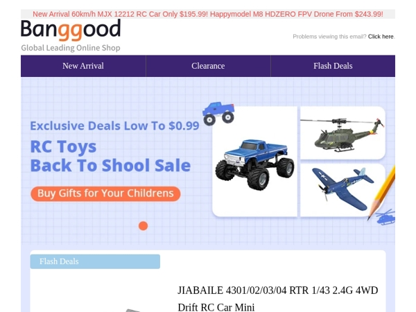 [RC Toys Back To Shool Sale✈️!] JIABAILE Drift Car Only From $24.99! Eachine EV100 5.8G Goggles $87.99! Eachine E190S Helicopter $379.99! Buy Now! >>