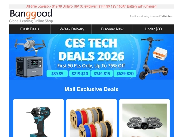 [CES 48Hrs Countdown!😆] Mail Only From $3.99! Drillpro Turbo Fan Set $16.99! Lenovo TWS Earbuds $15.49!