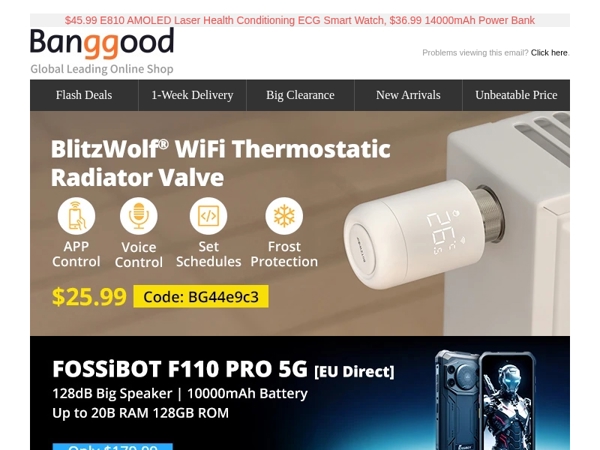 [New] $25.99 BlitzWolf BW-TRV16 Thermostatic Radiator Valve, $179.99 FOSSiBOT F110 Pro 5G Smartphone.