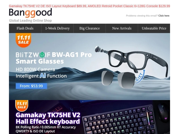 [11.11 Festival for Smart Device] Only $29.99 BW-FYE17 bluetooth Earphone, $53.99 BW-AG1 Pro Smart Glasses.