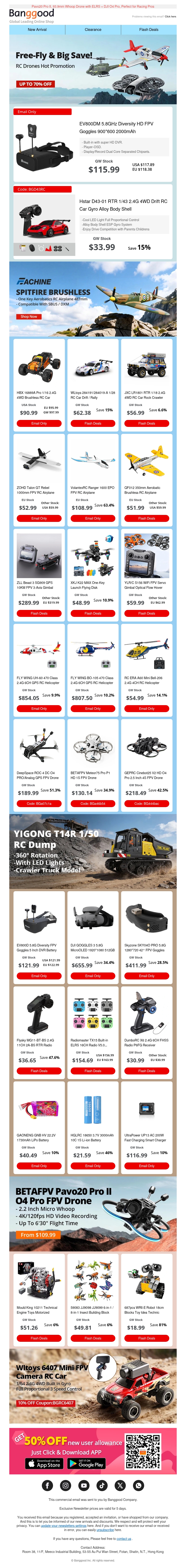 FPV Flash Sale: 50% Off Racing Drones+Mini RC Cars, Limited Stock! FPV Flash Sale: 50% Off Racing Drones+Mini RC Cars, Limited Stock!