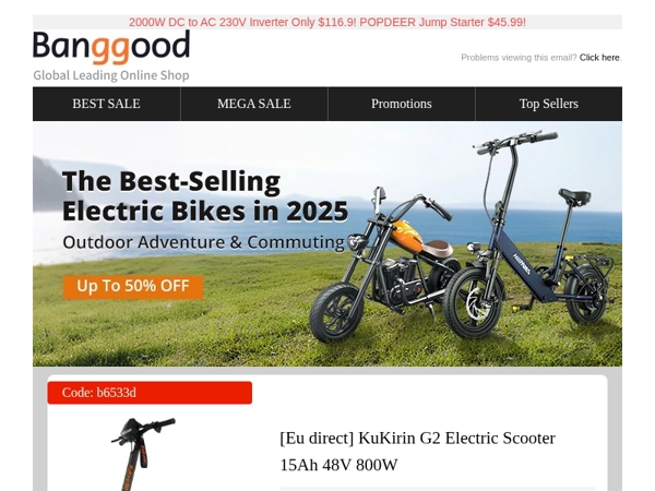[Up To 50% OFF!] Best-Selling Electric Bikes! Kukirin G2 E-Scooter Only $465, HillMiles 36V 250W Electric Bike $369, Buy Now! >>
