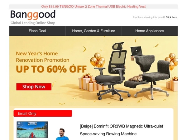 Up to 60% OFF! Only $179.99 Bominfit OR3WB Rowing Machine, $159.99 Ultenic U20 Cordless Stick Vacuum.