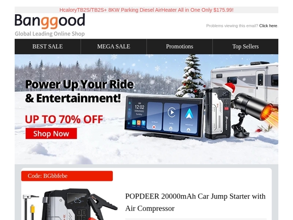 [ 12H Countdown Cyber Outdoor Sale] Max 70% OFF! 20000mAh Jump Starter with Compressor Only $54.99! Cordless Powerful Polisher $39.99! Catch Last Chance!