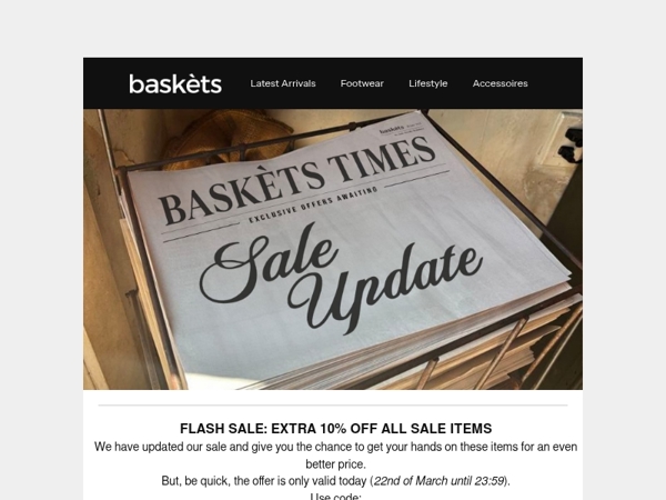 Flash sale: extra 10% off all sale items