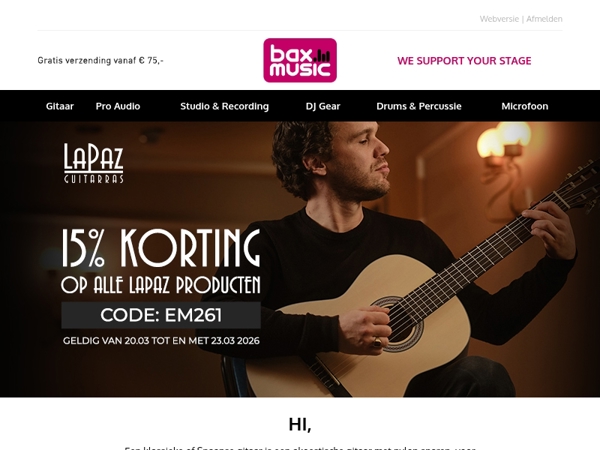 🎸 Weekenddeal: 15% extra korting op alle LaPaz gitaren!