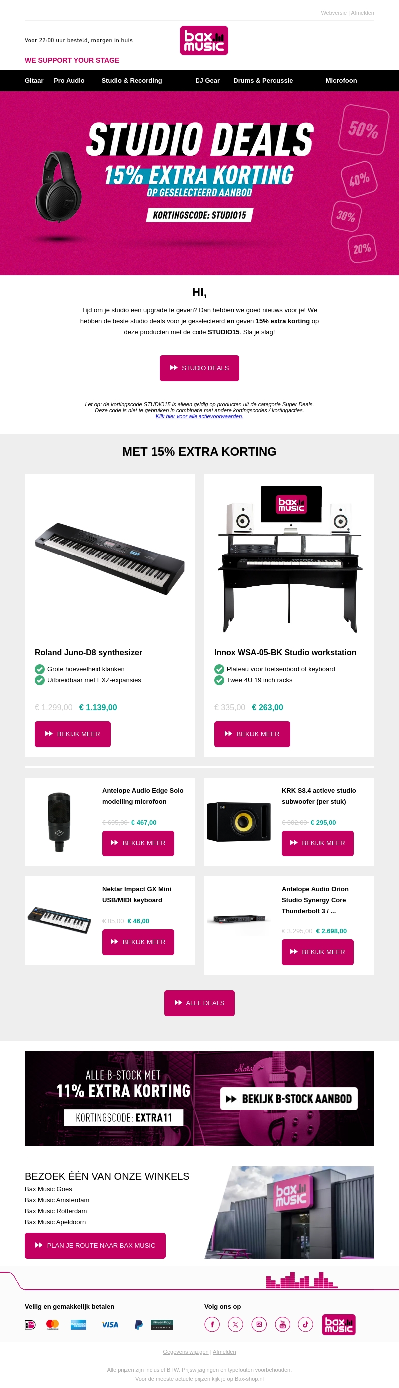 Studio Deals 🎸 met 15% extra korting Studio Deals 🎸 met 15% extra korting