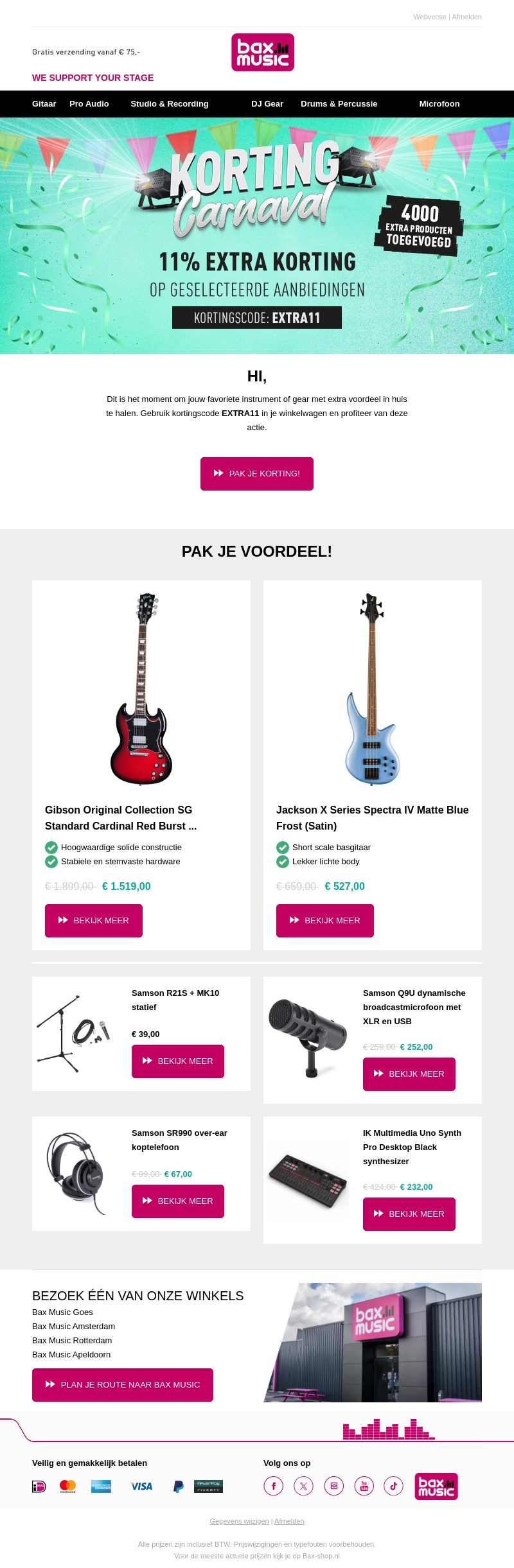 Extra 11% korting op jouw muziekgear! Extra 11% korting op jouw muziekgear!
