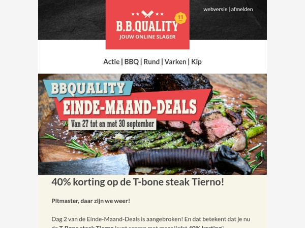 EINDE-MAAND-DEALS van BBQuality📣 | T-bone steak Tierno 40% goedkoper🔥!
