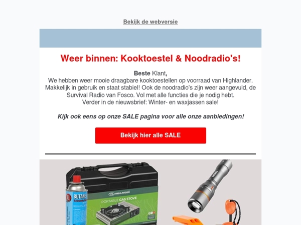 Weer binnen: Kooktoestellen & Noodradio's!