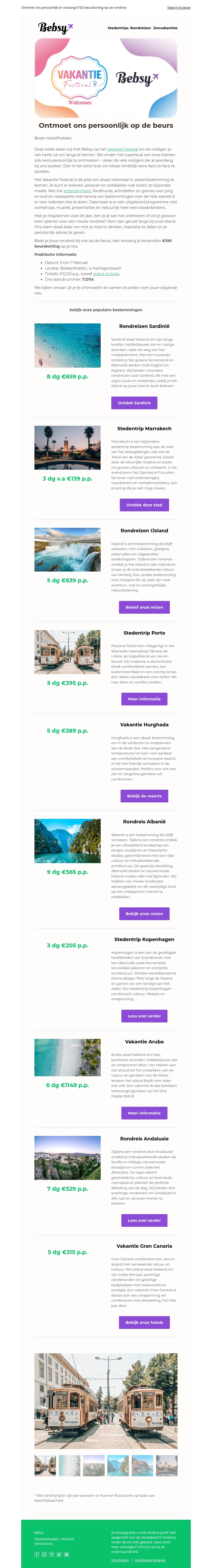 Ontmoet Bebsy op het Vakantie Festival | €100 beurskorting Ontmoet Bebsy op het Vakantie Festival | €100 beurskorting