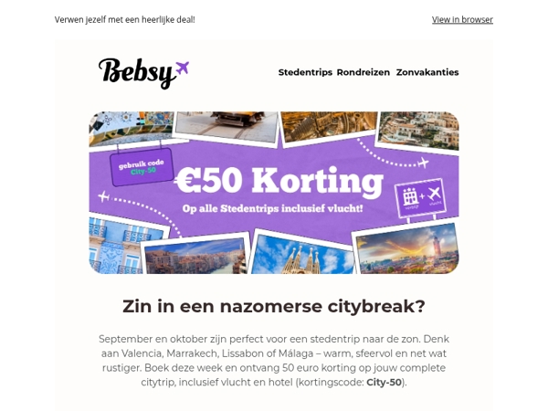Heerlijke citybreak in de nazomer? Nu met 50 euro korting