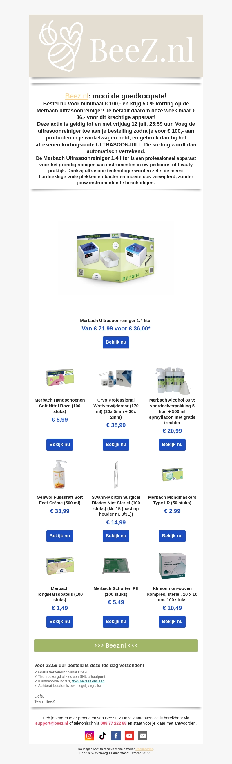 Merbach ultrasoonreiniger nu voor maar€ 36 bij bestellng voor meer dan € 100,- Merbach ultrasoonreiniger nu voor maar€ 36 bij bestellng voor meer dan € 100,-