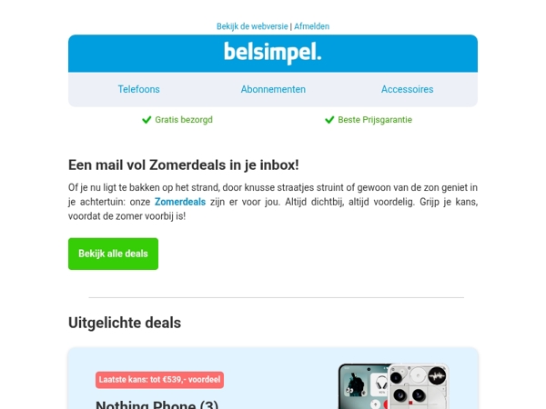 Besparen doe je deze zomer bij Belsimpel!