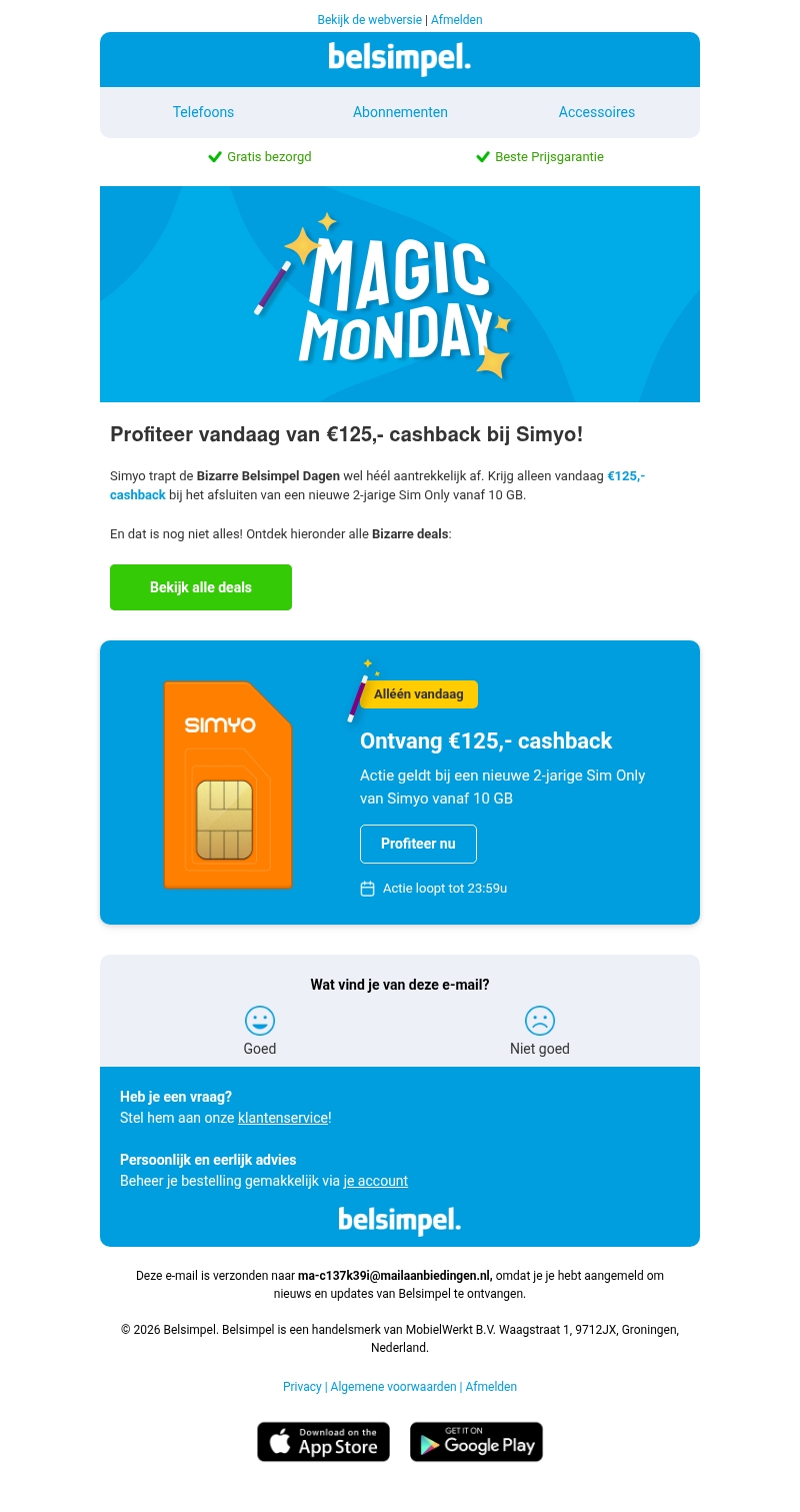 Krijg nú €125,- cashback bij Simyo! Krijg nú €125,- cashback bij Simyo!