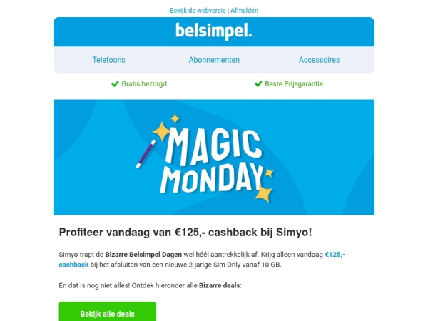 Krijg nú €125,- cashback bij Simyo!