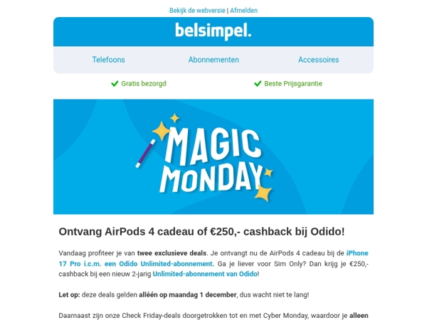 €250,- cashback of Airpods 4 cadeau