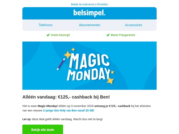 Alléén vandaag €125,- cashback bij Ben!