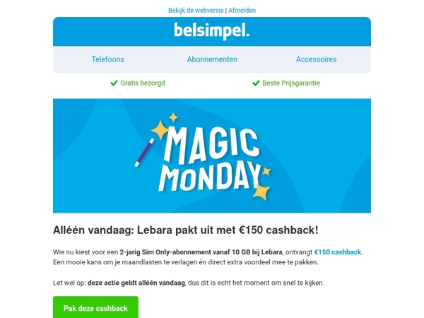 Alléén vandaag €150,- cashback bij Lebara!