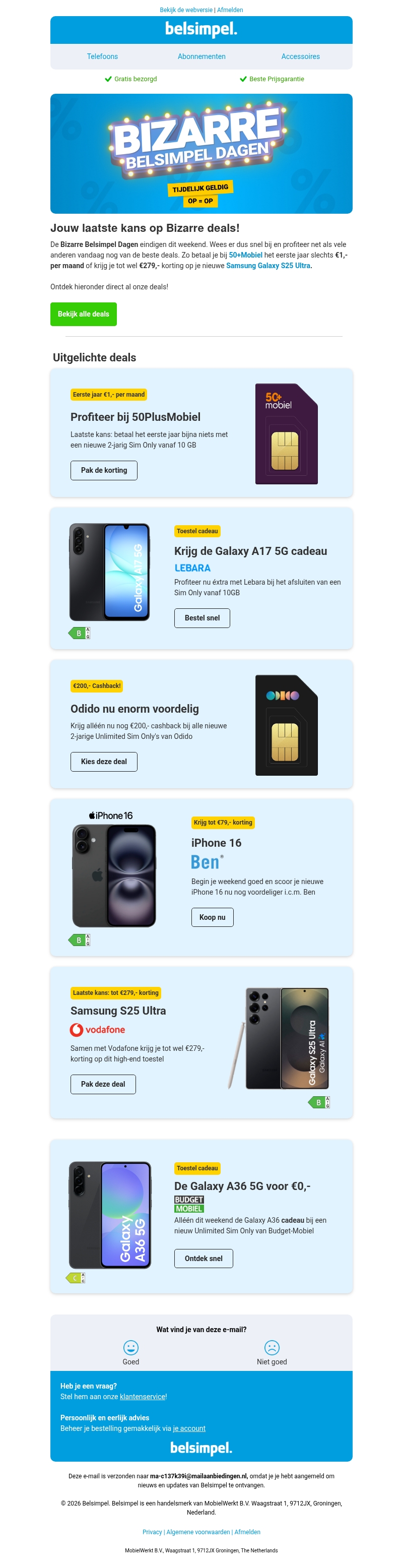 Jouw laatste kans op bizarre deals! Jouw laatste kans op bizarre deals!