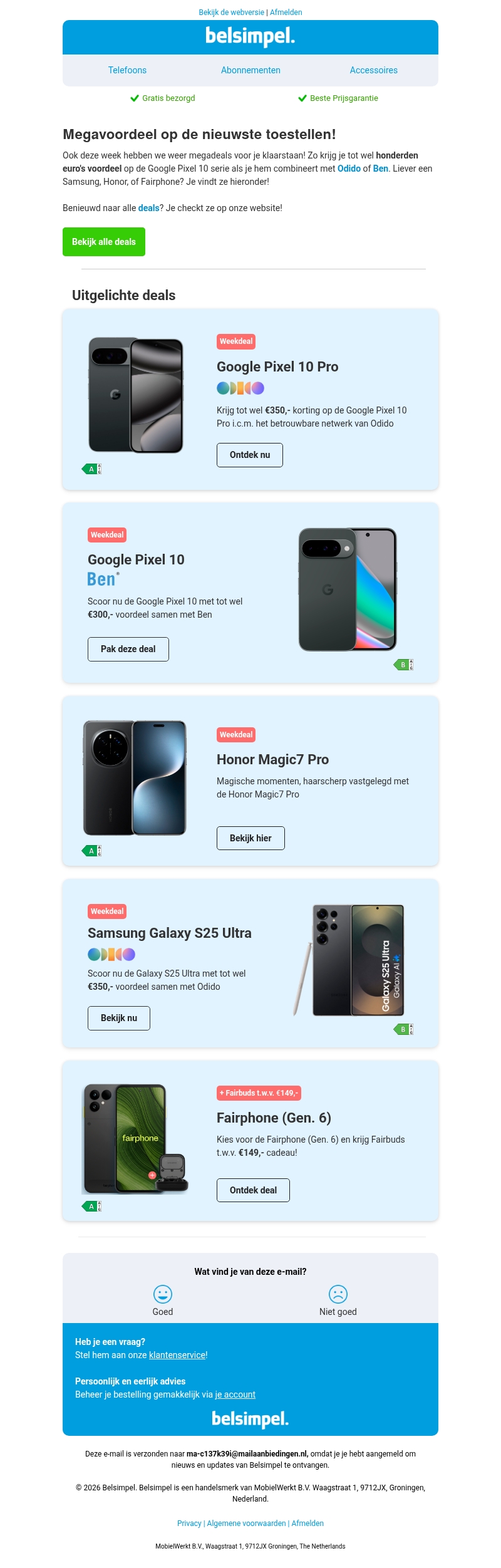 Krijg tot wel €350,- korting op de Google Pixel 10 serie! Krijg tot wel €350,- korting op de Google Pixel 10 serie!