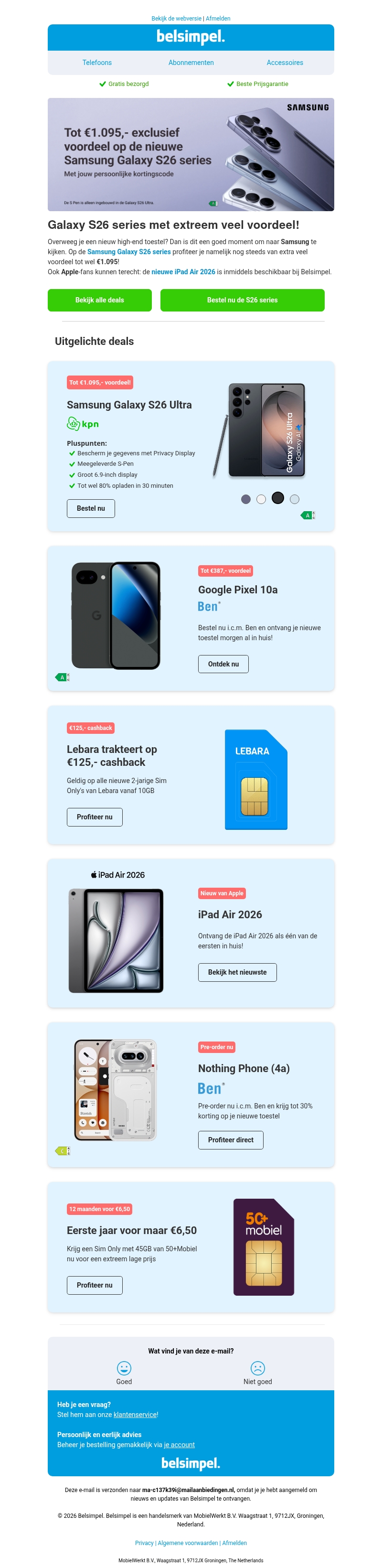 Meer dan €1.000,- voordeel op de Galaxy S26-serie Meer dan €1.000,- voordeel op de Galaxy S26-serie