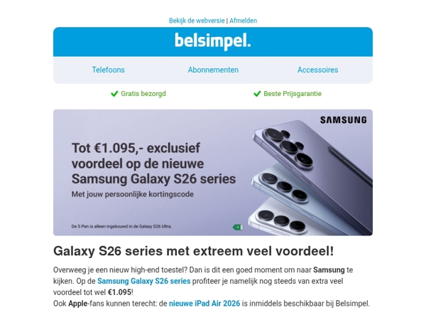 Meer dan €1.000,- voordeel op de Galaxy S26-serie