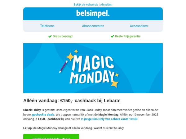 Alléén vandaag €150,- cashback bij Lebara!