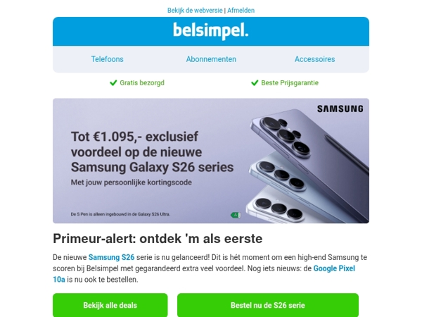 Tot €1.095,- korting op de nieuwe Samsung Galaxy S26 series
