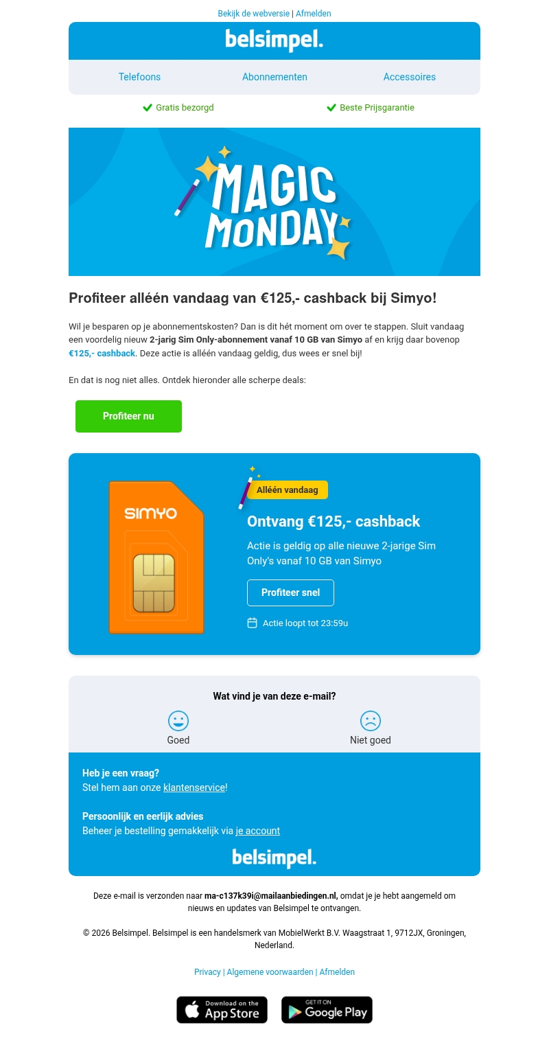 Krijg nú €125,- cashback bij Simyo! Krijg nú €125,- cashback bij Simyo!