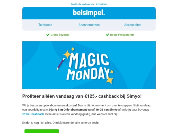 Krijg nú €125,- cashback bij Simyo!