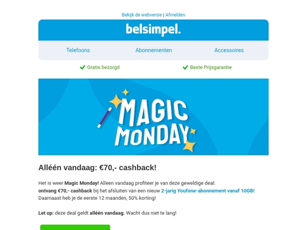 Ontvang €70,- cashback!