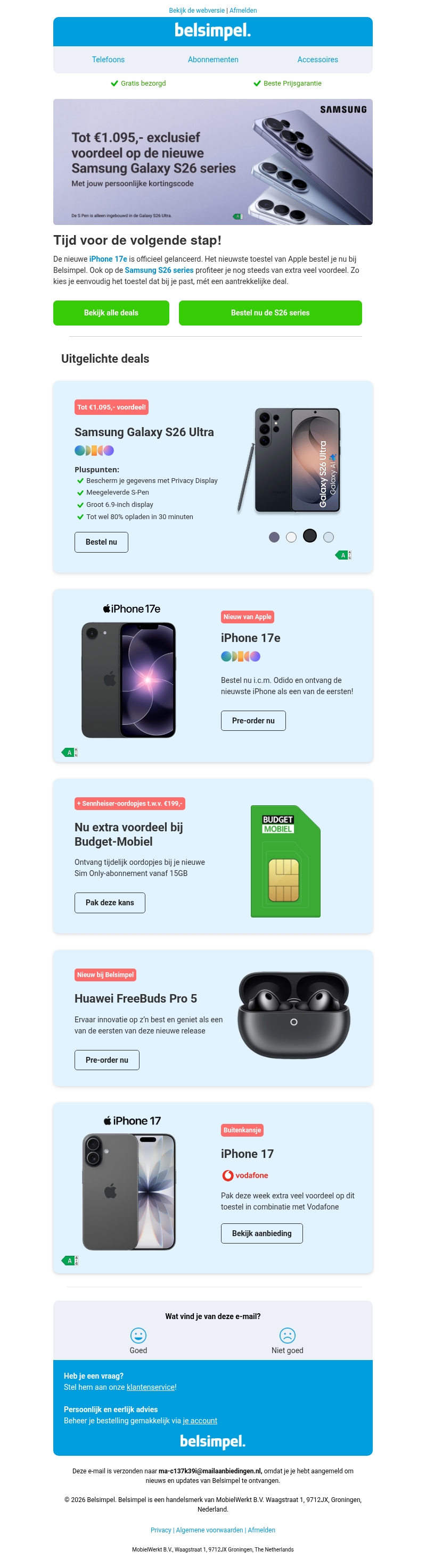 Nieuwe iPhone en tot €1.095,- korting op de Galaxy S26 series Nieuwe iPhone en tot €1.095,- korting op de Galaxy S26 series