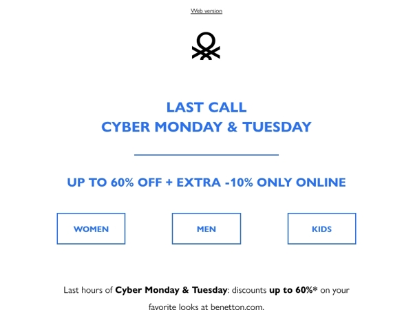 Cyber Monday & Tuesday: last minute deals up to 60% off online only!