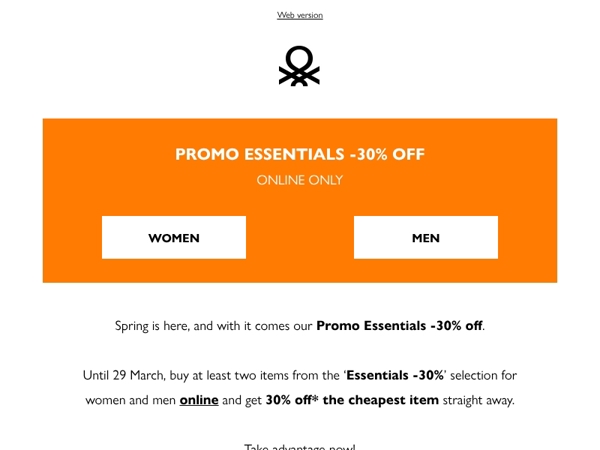 Promo Essentials: 30% off the second item – online only
