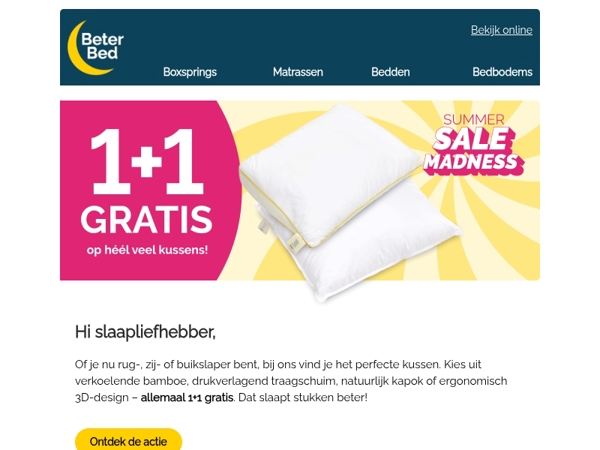 Slaap dubbel zo lekker: 1+1 gratis kussens