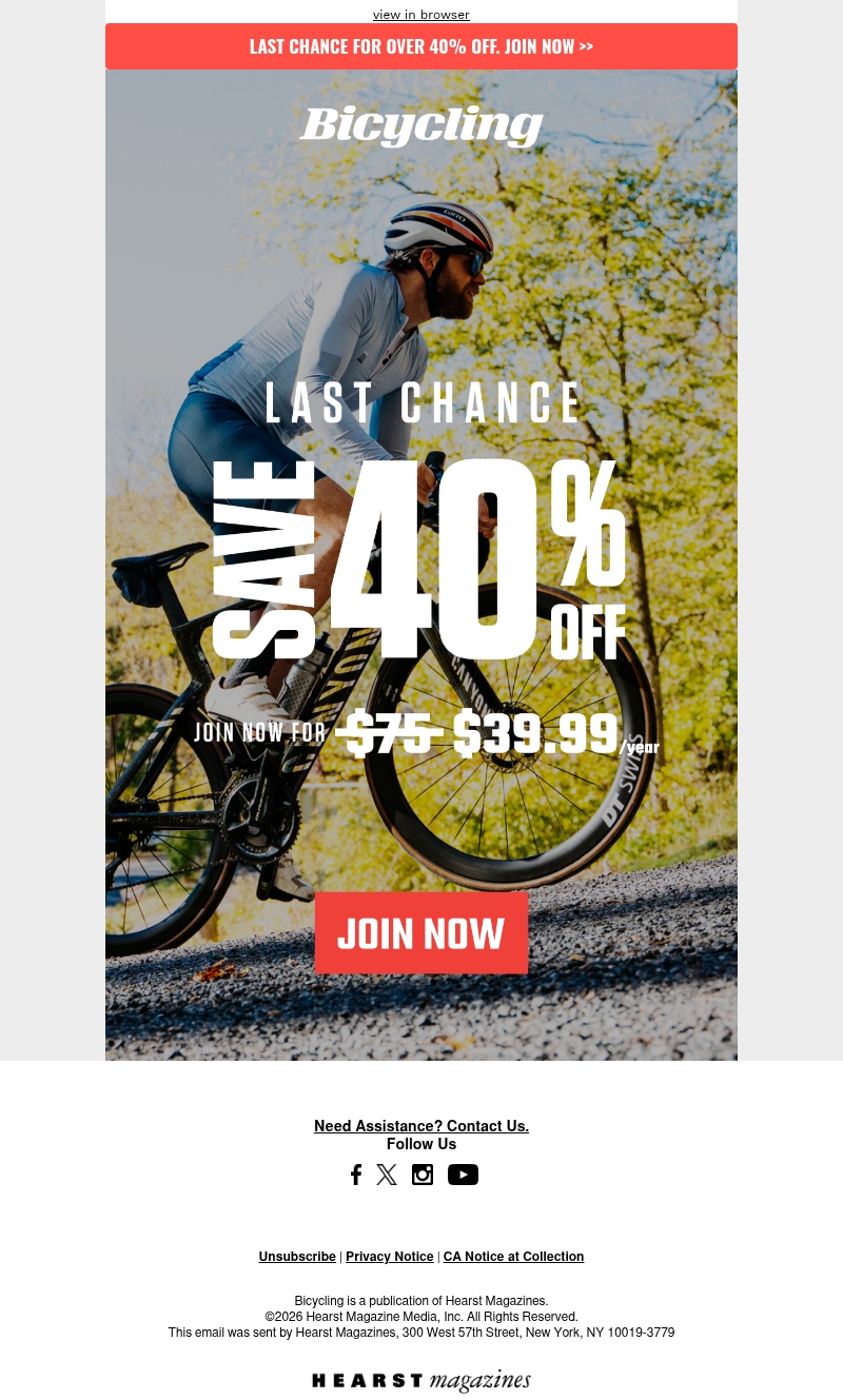 Last Chance: 40% Off Bicycling Last Chance: 40% Off Bicycling