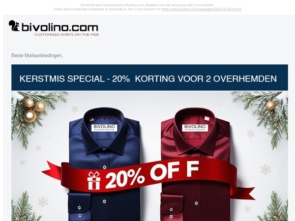 20 % KORTING VOOR 2 OVERHEMDEN – KERSTMIS SPECIAL 🎄