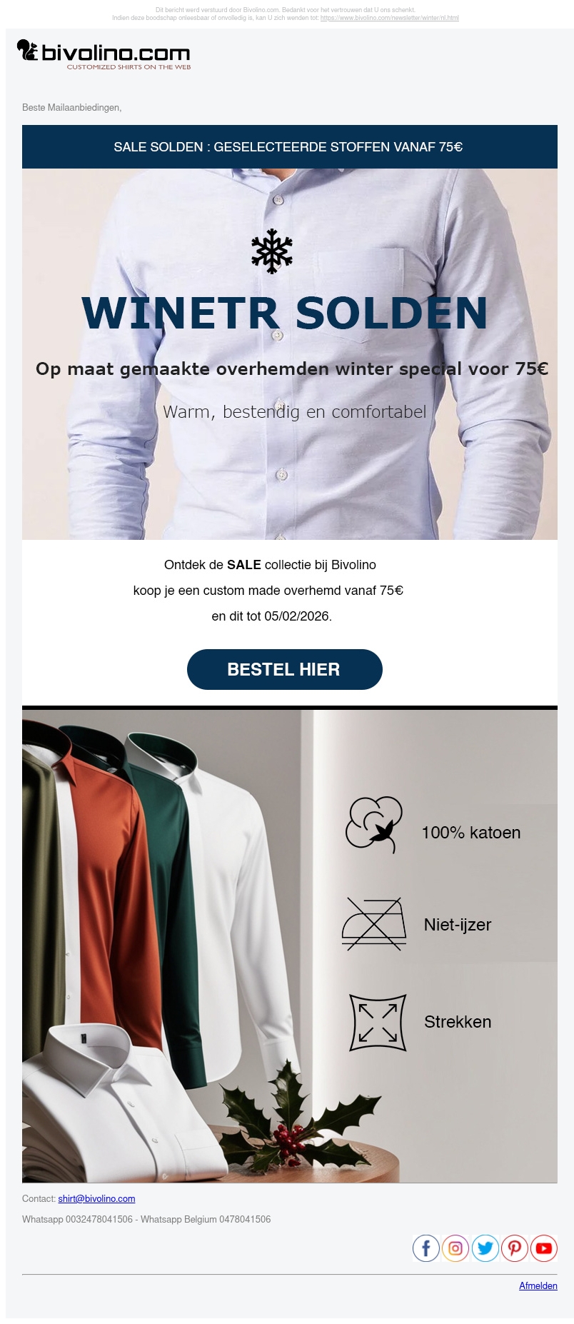 Winter-Solden: overhemd vanaf 75€! Winter-Solden: overhemd vanaf 75€!